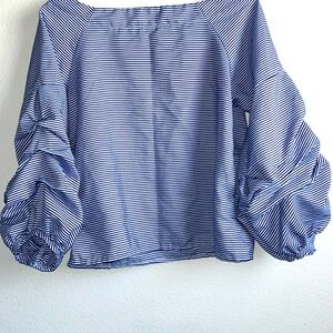 OOR CHIN - Casual Striped Round Neck Big Long Sleeve Blouse Size S